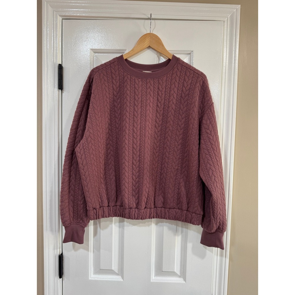 Mauve Quilted Cable Knit Texture Crewneck Sweatshirt Pullover